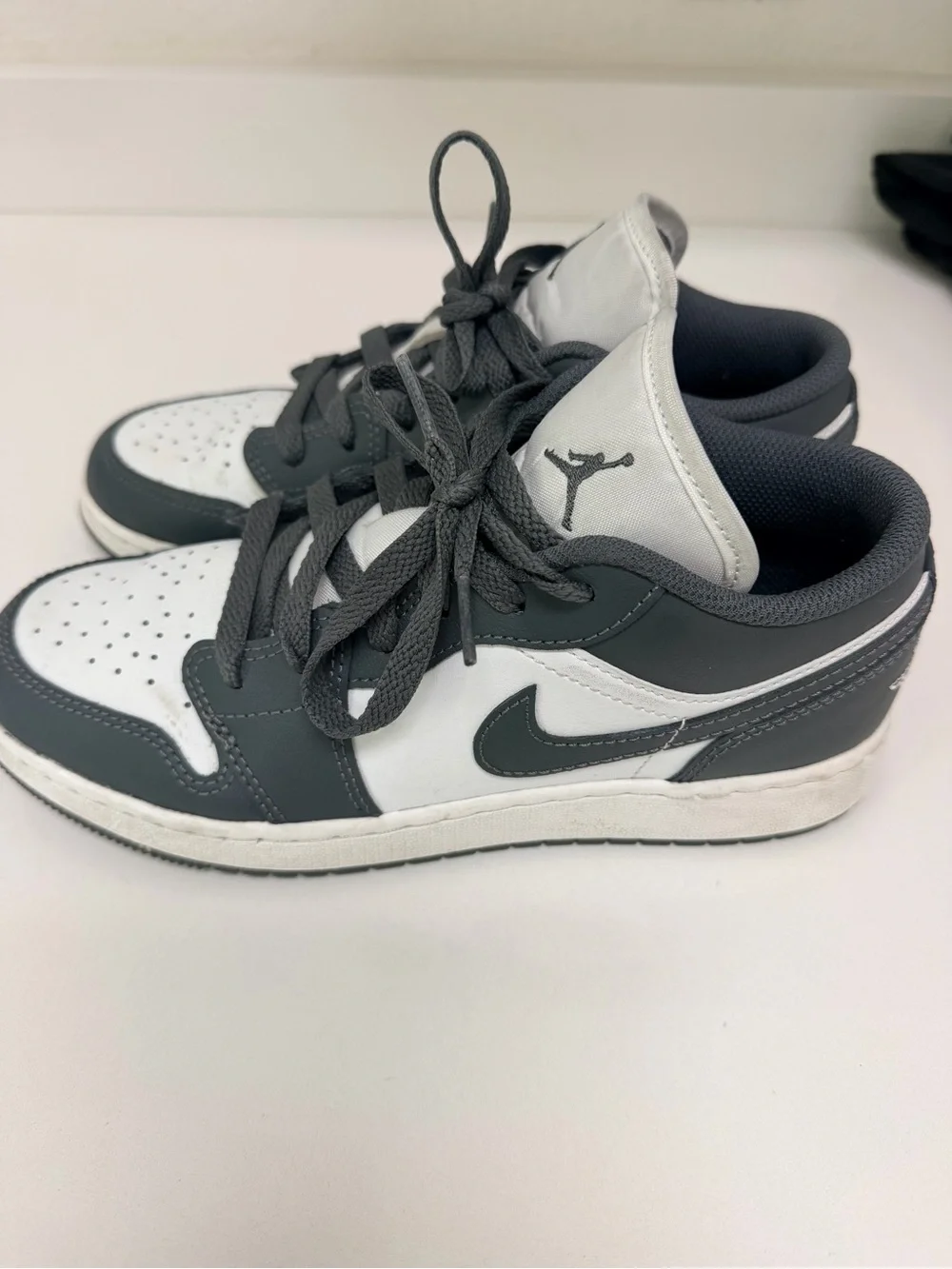 Jordan Kids Low Top Sneakers in White and Dark Gray